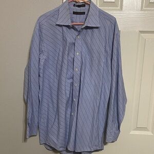 Tommy Hilfiger Blue and White Striped Dress Shirt